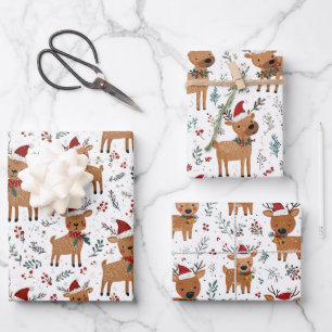 Cute Retro Reindeer Christmas Wrapping Paper Sheet