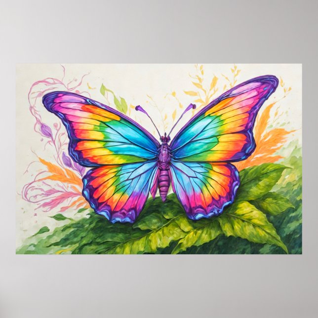 Cute Retro Resting Butterfly Illustration Poster (Front)