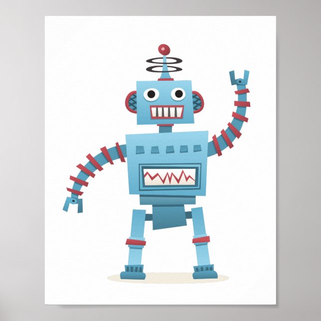Cute retro robot android kids cartoon wall art (Front)