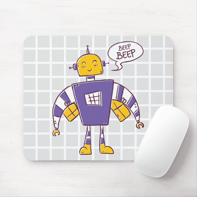 Cute Retro Robot "Beep Beep" Grid Mouse Pad (With Mouse)