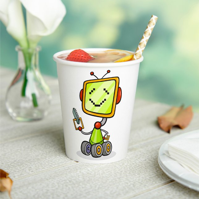 Cute Retro Robot Cartoon Fun AI Tech Digital Art  Paper Cups (Creator Uploaded)