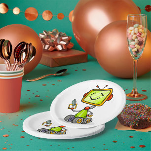 Cute Retro Robot Cartoon Fun AI Tech Digital Art Paper Plate