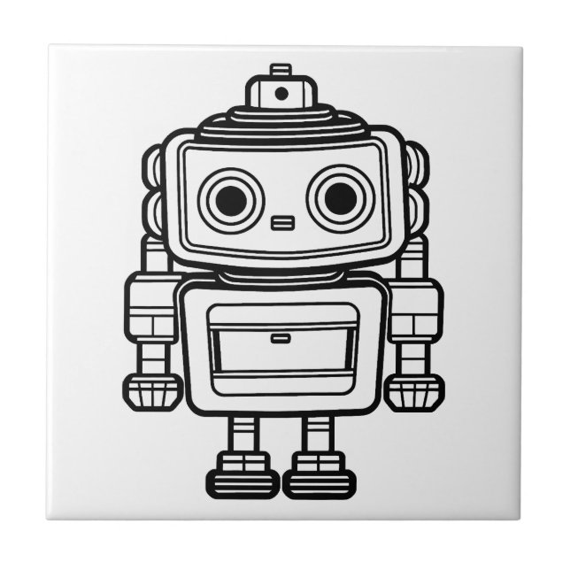 Cute retro robot cartoon illustration ceramic tile (Front)