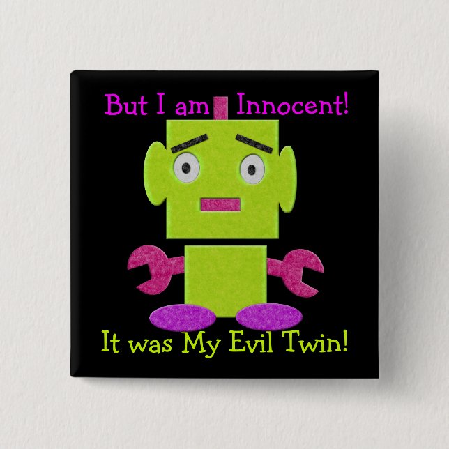 Cute Retro Robot - Ghoul Green - Evil Twin 15 Cm Square Badge (Front)