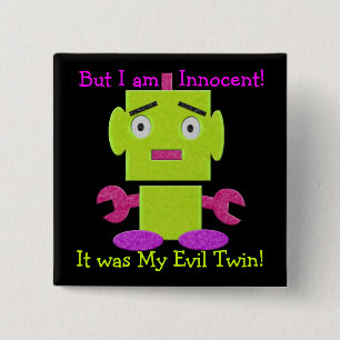 Cute Retro Robot - Ghoul Green - Evil Twin 15 Cm Square Badge