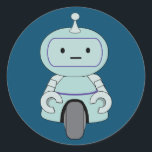 Cute Retro Robot Illustration Classic Round Sticker<br><div class="desc">Cute and friendly robot. This adorable little robot dude has an antenna on top of his head and a handy wheel at the bottom for moving around. His arms have grabby little clamps for grasping at things and has a typical robotic expressionless face.retro style.</div>