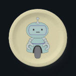 Cute Retro Robot Illustration Paper Plate<br><div class="desc">Cute and friendly robot. This adorable little robot dude has an antenna on top of his head and a handy wheel at the bottom for moving around. His arms have grabby little clamps for grasping at things and has a typical robotic expressionless face. Has a retro flair.</div>