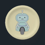 Cute Retro Robot Illustration Paper Plate<br><div class="desc">Cute and friendly robot. This adorable little robot dude has an antenna on top of his head and a handy wheel at the bottom for moving around. His arms have grabby little clamps for grasping at things and has a typical robotic expressionless face. Has a retro flair.</div>