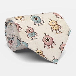 Cute Retro Robot Pattern Tie