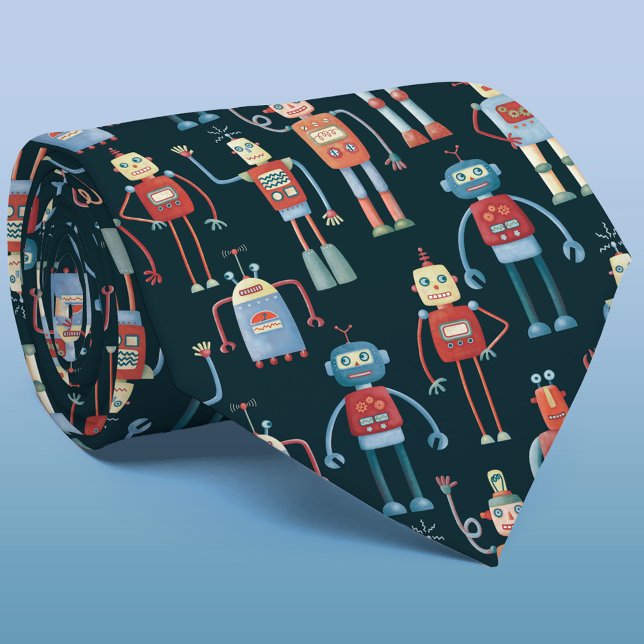 Cute Retro Robot Pattern Tie (Retro style robot neck tie)