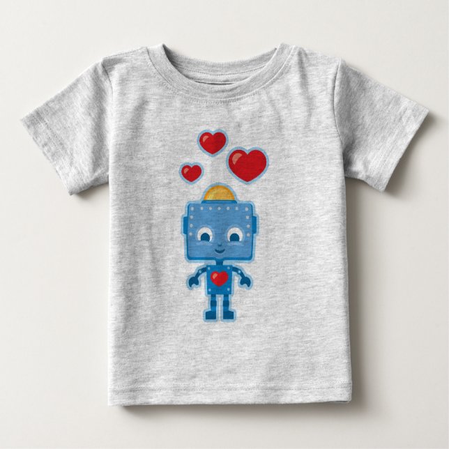 Cute Retro Robot Personalised Kids Tee (Front)