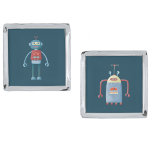 Cute Retro Robots Dark Silver Finish Cufflinks<br><div class="desc">Cute and helpful looking retro 1950s style robots.  Grandad probably made these in his shed.  Artificial Intelligence,  but not in a scary way. Original art by Nic Squirrell.</div>