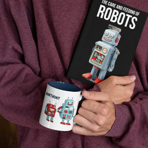Cute Retro Robots Personalised Sci-Fi Two-Tone Coffee Mug