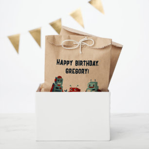 Cute Retro Robots Sci-Fi Boys Birthday Favour Bag