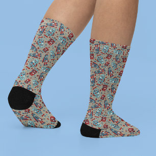 Cute Retro Robots Sci-Fi Themed Socks