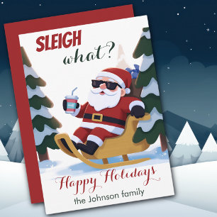 Cute Retro Santa And Sleigh Christmas Card