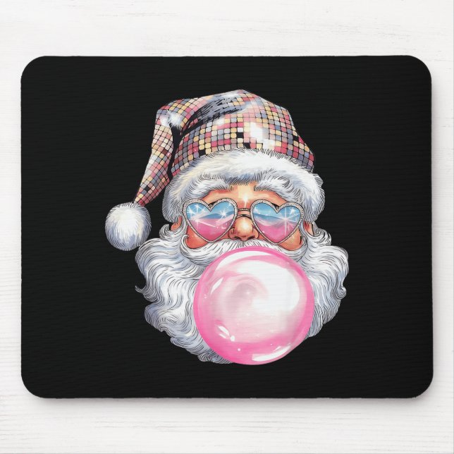 Cute Retro Santa Christmas Blowing Bubble Gum Vint Mouse Pad (Front)