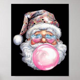Cute Retro Santa Christmas Blowing Bubble Gum Vint Poster