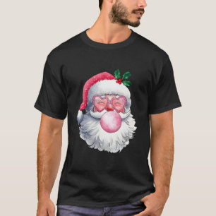 Cute Retro Santa Christmas Blowing Bubble Gum Vint T-Shirt