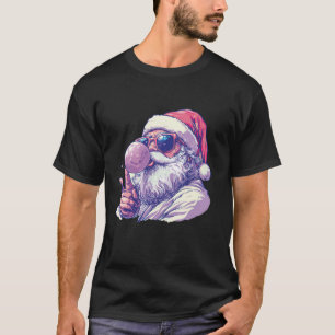 Cute Retro Santa Christmas Blowing Bubble Gum Vint T-Shirt