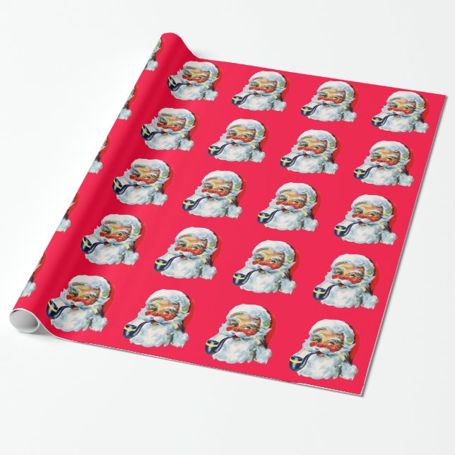 Cute Retro Santa Wrapping Paper (Unrolled)