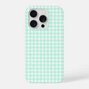 Cute Retro Sea Green Gingham Plaid pattern iPhone 15 Pro Case