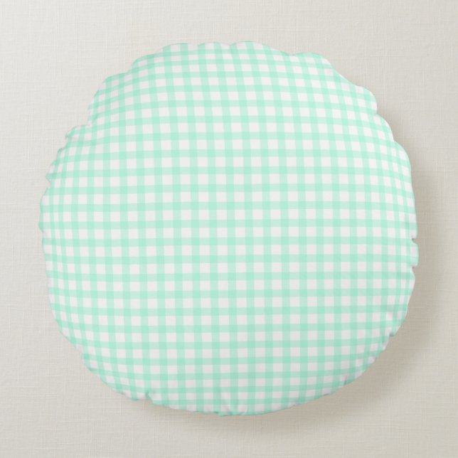 Cute Retro Sea Green Gingham Plaid pattern Round Cushion (Front)