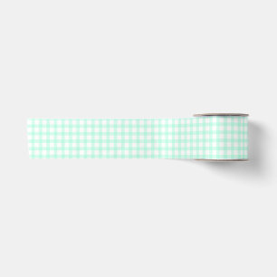 Cute Retro Sea Green Gingham Plaid pattern Satin Ribbon