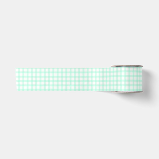 Cute Retro Sea Green Gingham Plaid pattern Satin Ribbon (Front)