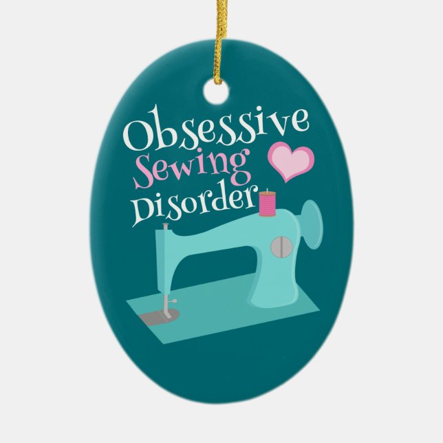 Cute Retro Sewing Machine Seamstress Ceramic Tree Decoration (Front)