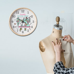 Cute Retro Sewing Room Custom Wood Wall  Clock