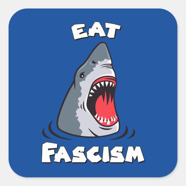 Cute Retro Shark - Eat Fascism Anti-Fascist Square Sticker (Front)