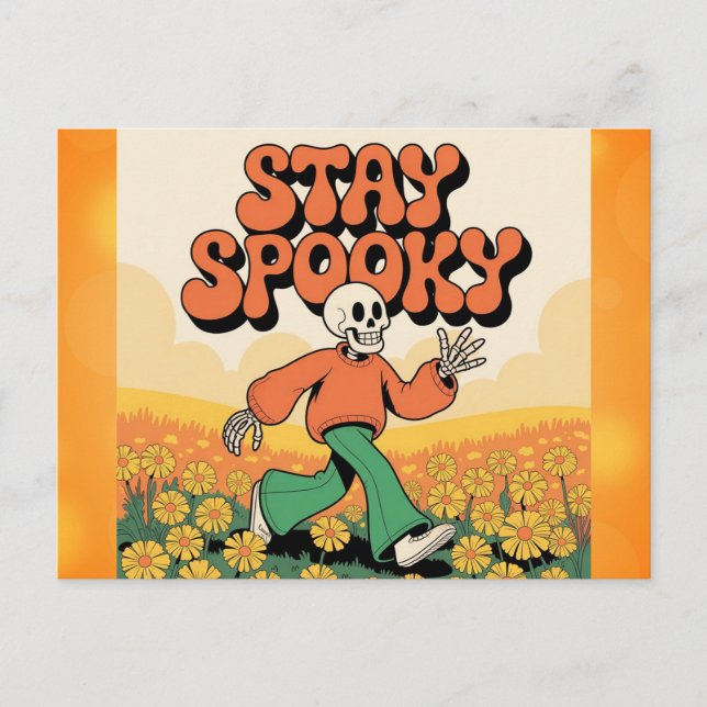 Cute Retro Skeleton Stay Spooky Halloween Postcard (Front)