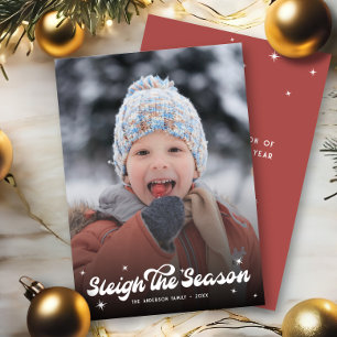 Cute Retro Sleigh The Season Photo Christmas Snow Holiday Card