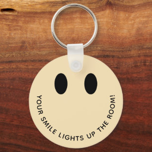 Cute Retro Smile Face Quote   Pastel Peach Key Ring