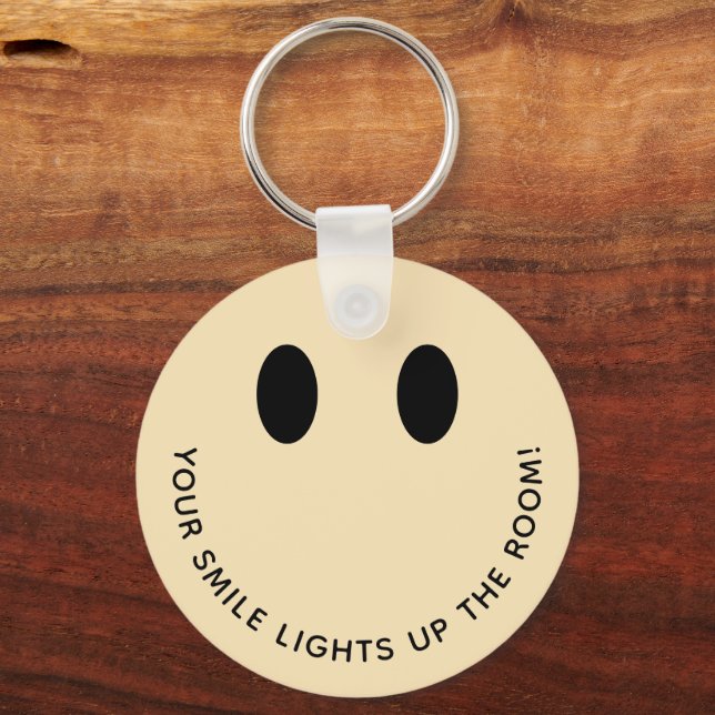 Cute Retro Smile Face Quote | Pastel Peach Key Ring (Front)