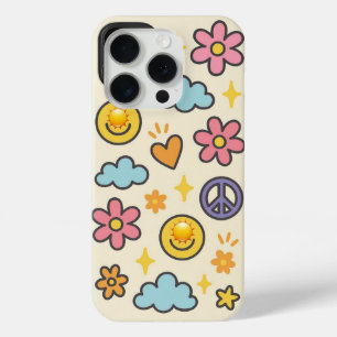 Cute Retro Smiley & Peace iPhone 15 Pro Case