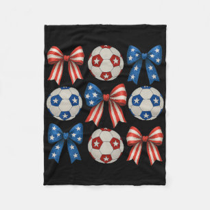Cute Retro Soccer Girl Coquette Bow For Women Mom Fleece Blanket