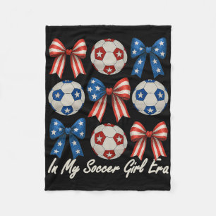 Cute Retro Soccer Girl Coquette Bow For Women Mom  Fleece Blanket