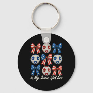 Cute Retro Soccer Girl Coquette Bow For Women Mom Key Ring