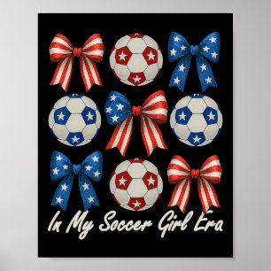 Cute Retro Soccer Girl Coquette Bow For Women Mom  Poster