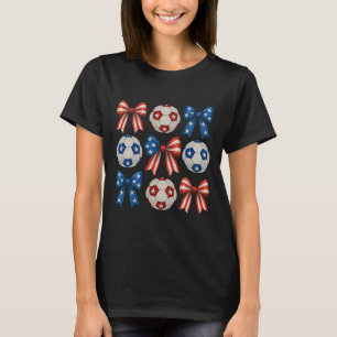 Cute Retro Soccer Girl Coquette Bow For Women Mom T-Shirt