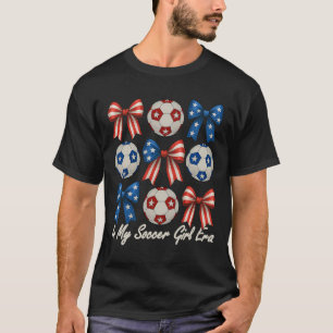 Cute Retro Soccer Girl Coquette Bow For Women Mom T-Shirt