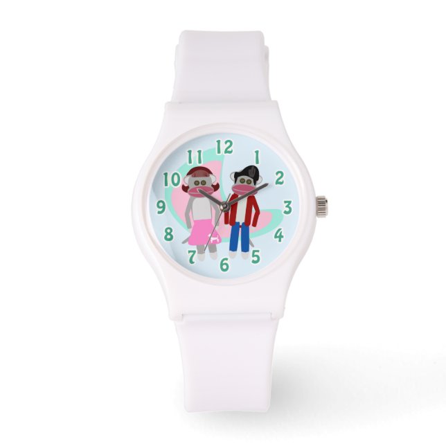 Cute Retro Sock Hop Monkey Cartoon Characters Watch (Front)