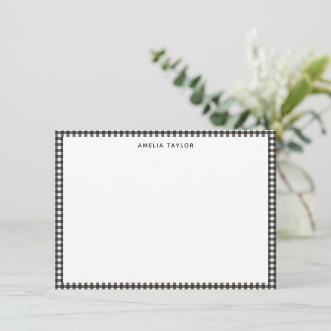 Cute Retro Soft Black Gingham Plaid Personalised Card (Standing Front)