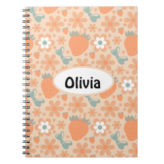 Cute Retro Strawberries and Flowers Notebook
