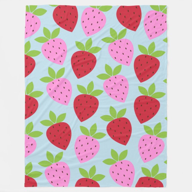 Cute Retro Strawberry Fruit Pattern Pink Red Blue Fleece Blanket (Front)