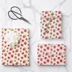 Cute Retro Strawberry Packaging Hand-Illustrated Wrapping Paper Sheet