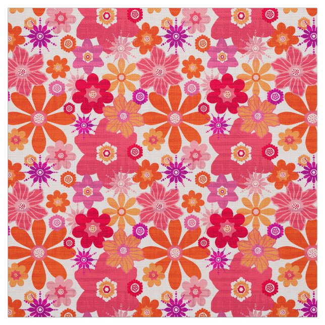 Cute Retro Style Floral Pattern Orange Pink  Fabric (Swatch)