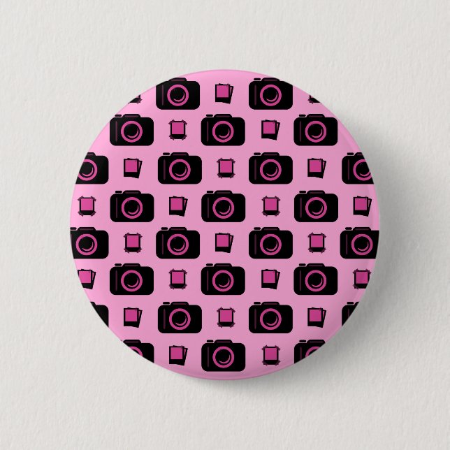 Cute Retro Style Pink Black Camera Pattern 6 Cm Round Badge (Front)